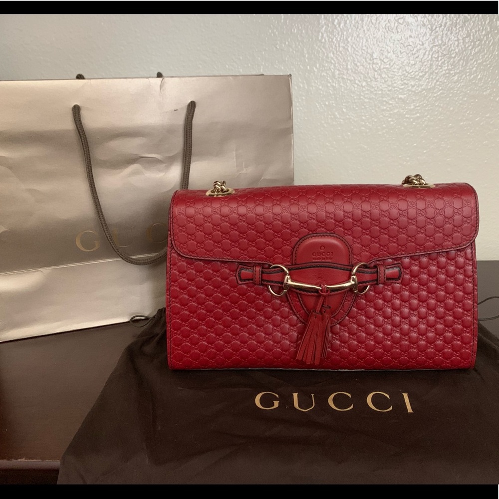 RED MICROGUCCISSIMA LEATHER EMILY BAG